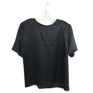Vintage Lauren Lee Blouse Black Satin Oversize Top Women M